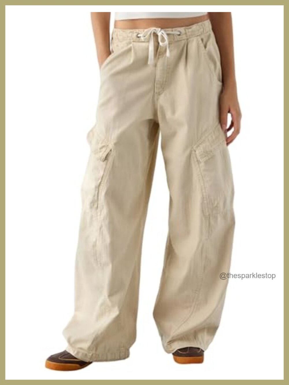 Women's Barrel Leg Cargo Pants Elastic Waist Drawstring Lounge Trousers Pockets